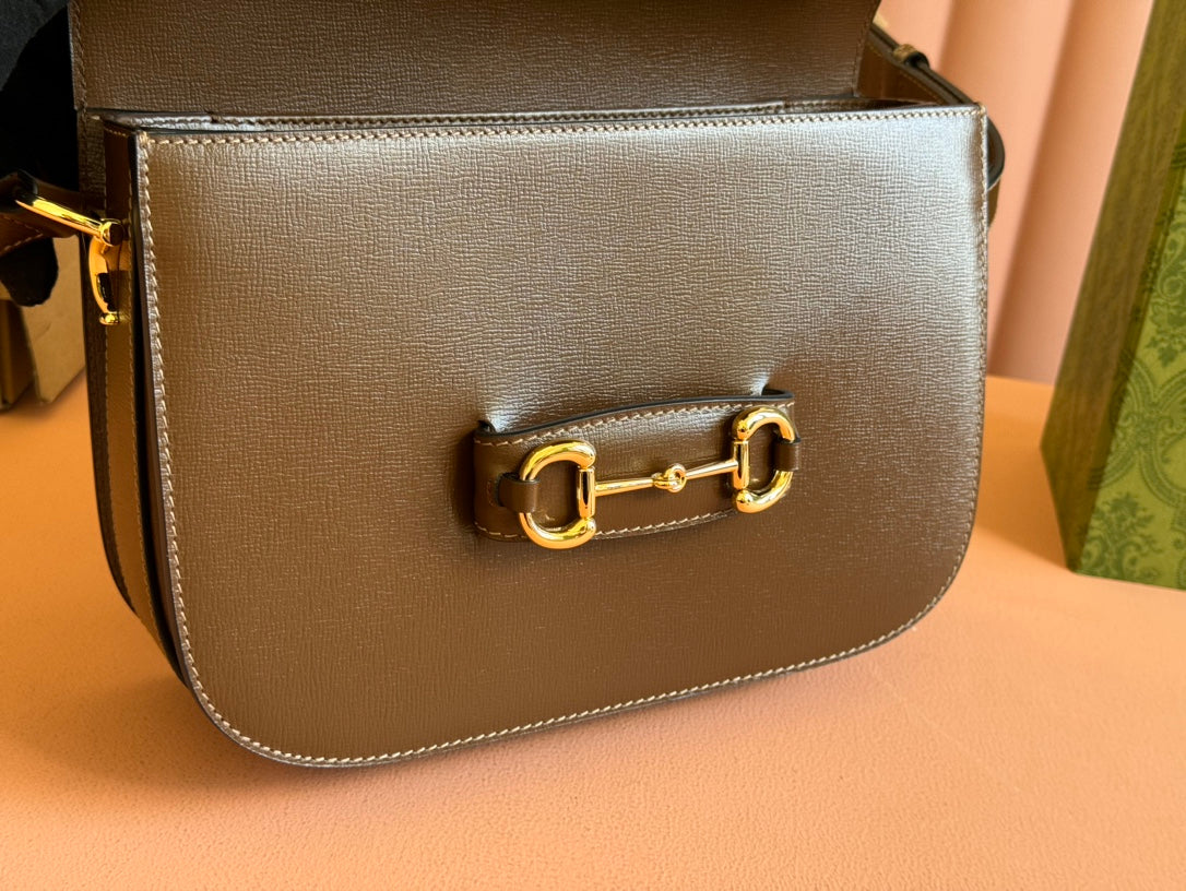 MINI SAC GG 1955 HORSEBIT 20 CM CUIR DE VEAU MARRON QUINCAILLERIE DORÉ