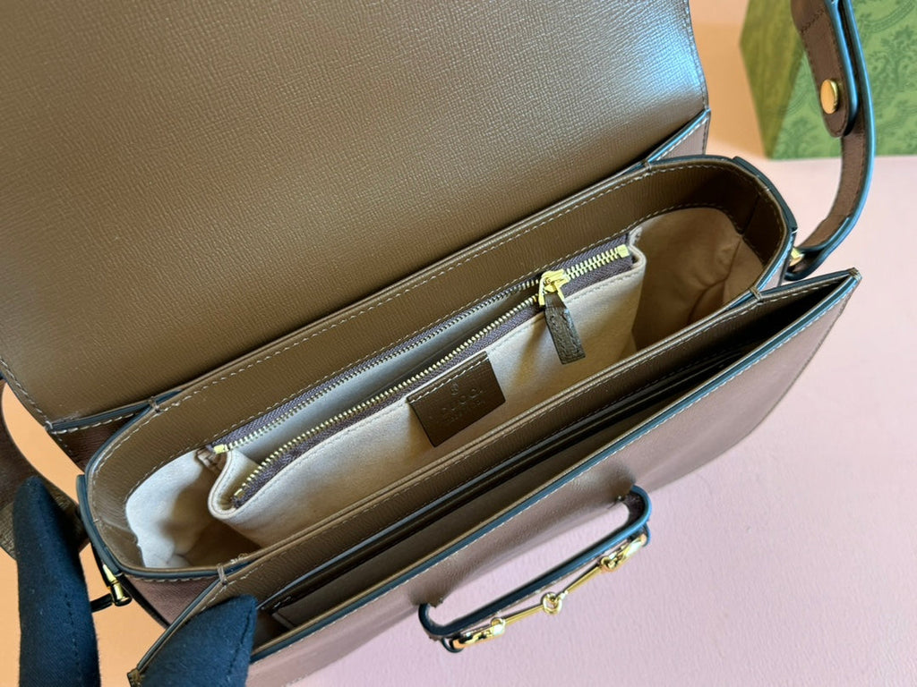 MINI SAC GG 1955 HORSEBIT 20 CM CUIR DE VEAU MARRON QUINCAILLERIE DORÉ