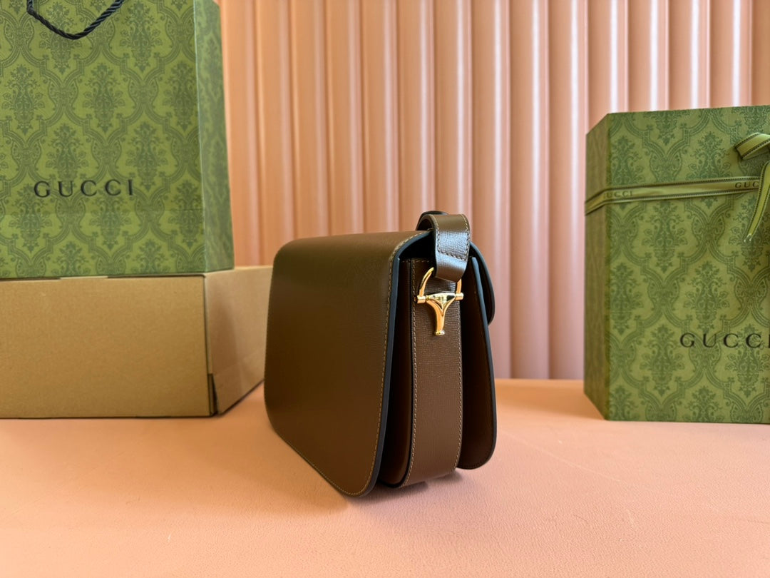 MINI SAC GG 1955 HORSEBIT 20 CM CUIR DE VEAU MARRON QUINCAILLERIE DORÉ
