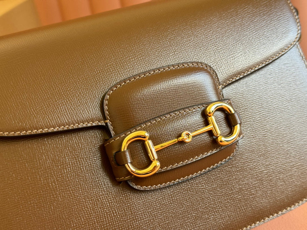 MINI SAC GG 1955 HORSEBIT 20 CM CUIR DE VEAU MARRON QUINCAILLERIE DORÉ