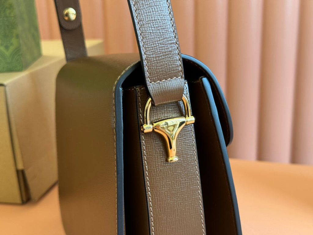 MINI SAC GG 1955 HORSEBIT 20 CM CUIR DE VEAU MARRON QUINCAILLERIE DORÉ