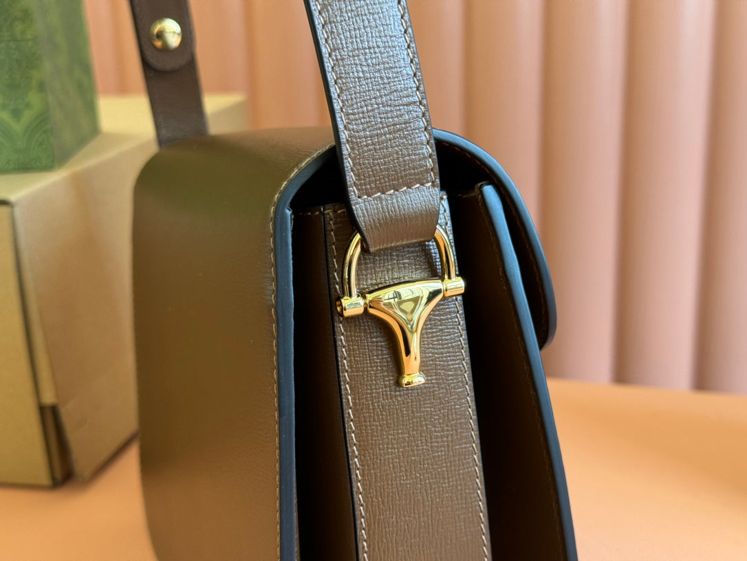 MINI SAC GG 1955 HORSEBIT 20 CM CUIR DE VEAU MARRON QUINCAILLERIE DORÉ