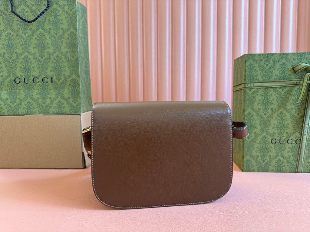 MINI SAC GG 1955 HORSEBIT 20 CM CUIR DE VEAU MARRON QUINCAILLERIE DORÉ