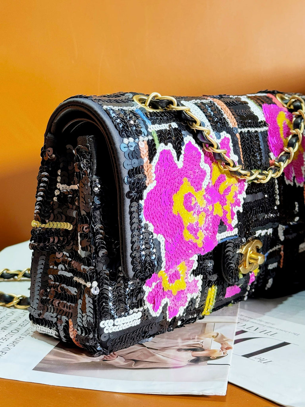 SAC À RABAT 24S 25,5 CM NOIR BLANC VIOLET PAILLETTES