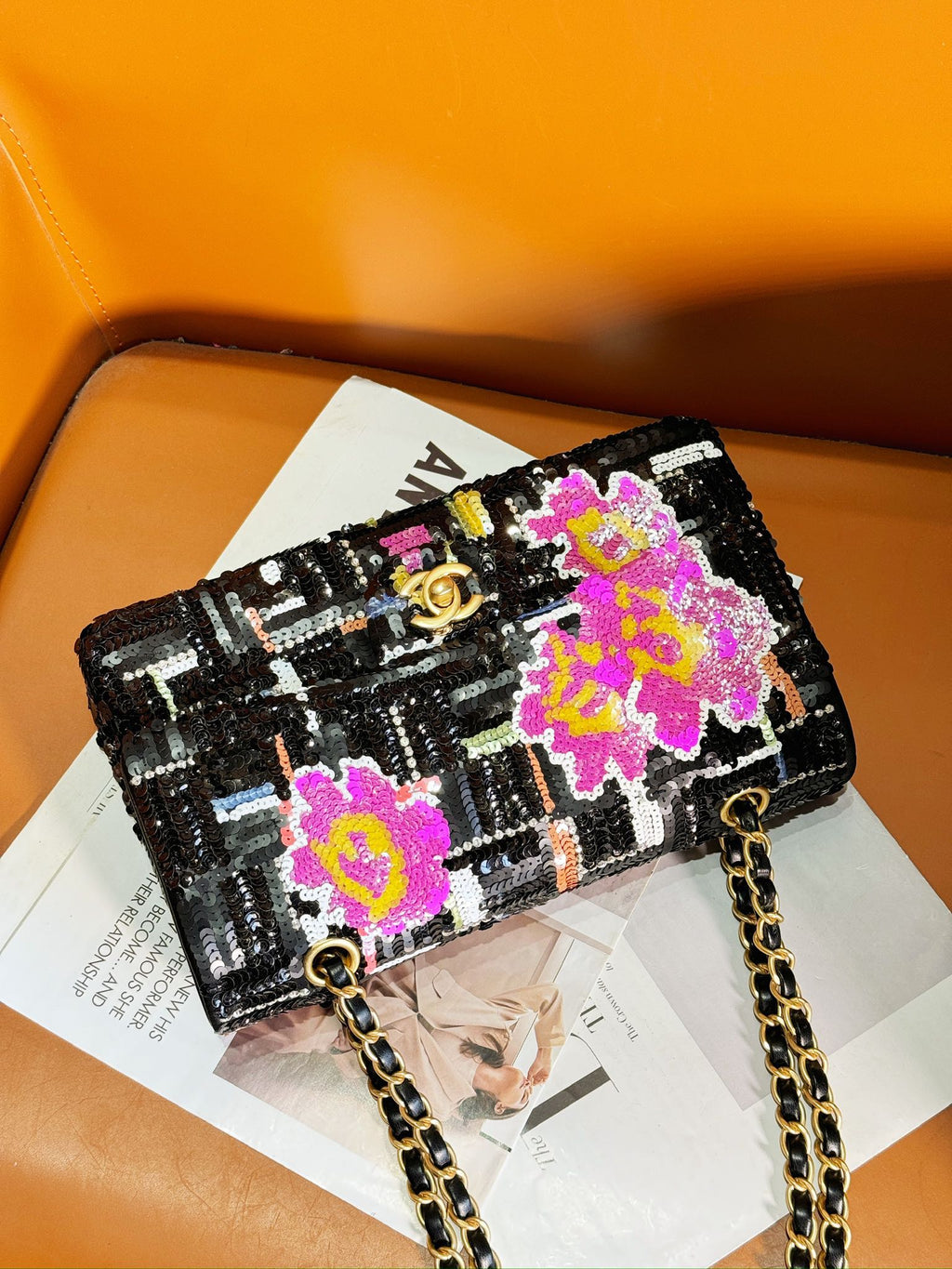 SAC À RABAT 24S 25,5 CM NOIR BLANC VIOLET PAILLETTES
