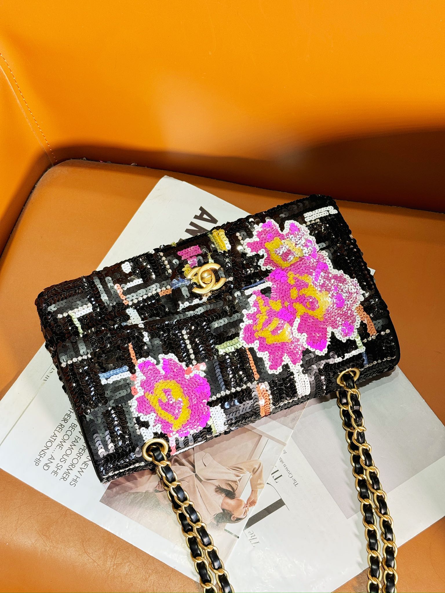SAC À RABAT 24S 25,5 CM NOIR BLANC VIOLET PAILLETTES