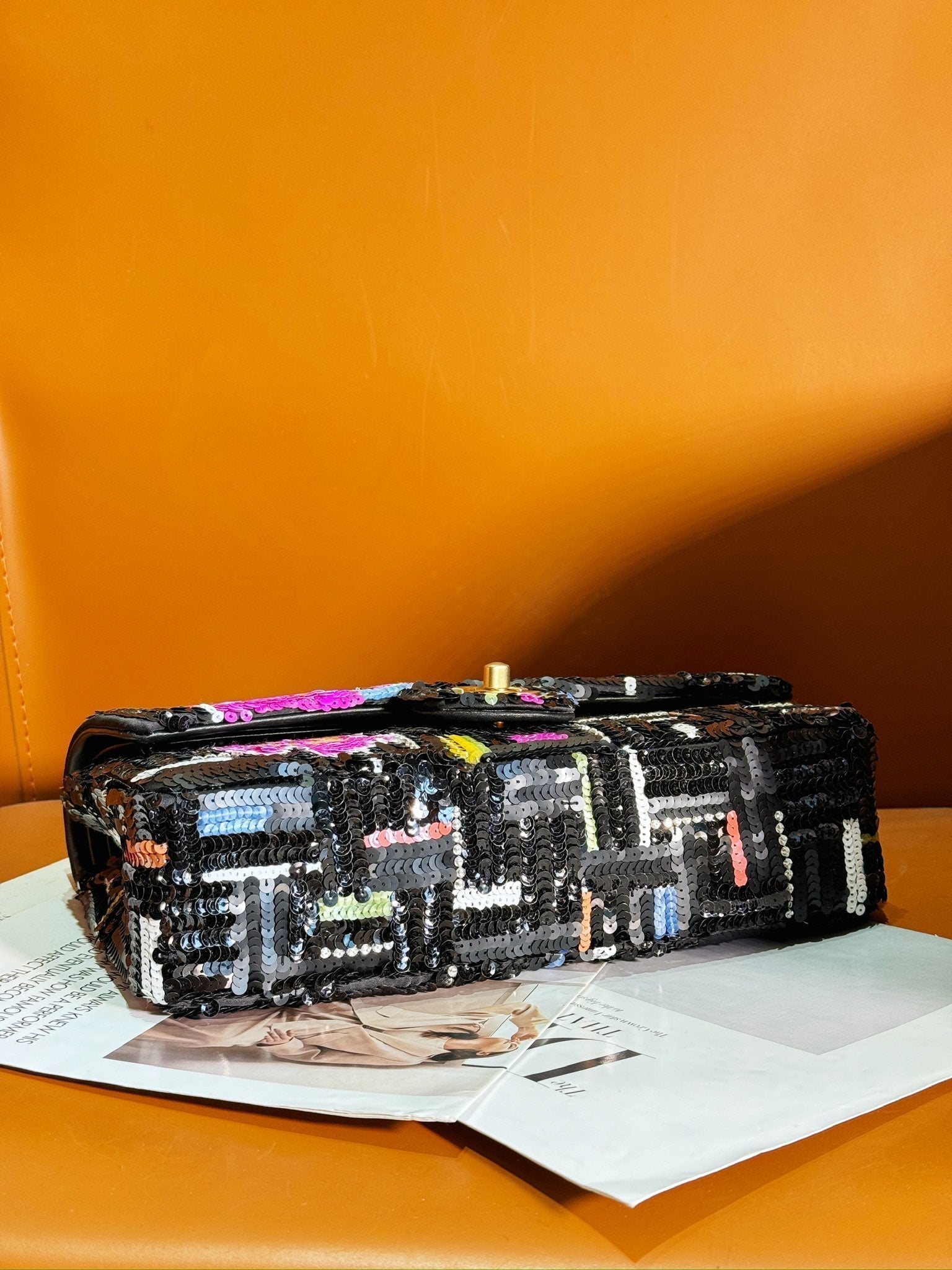SAC À RABAT 24S 25,5 CM NOIR BLANC VIOLET PAILLETTES