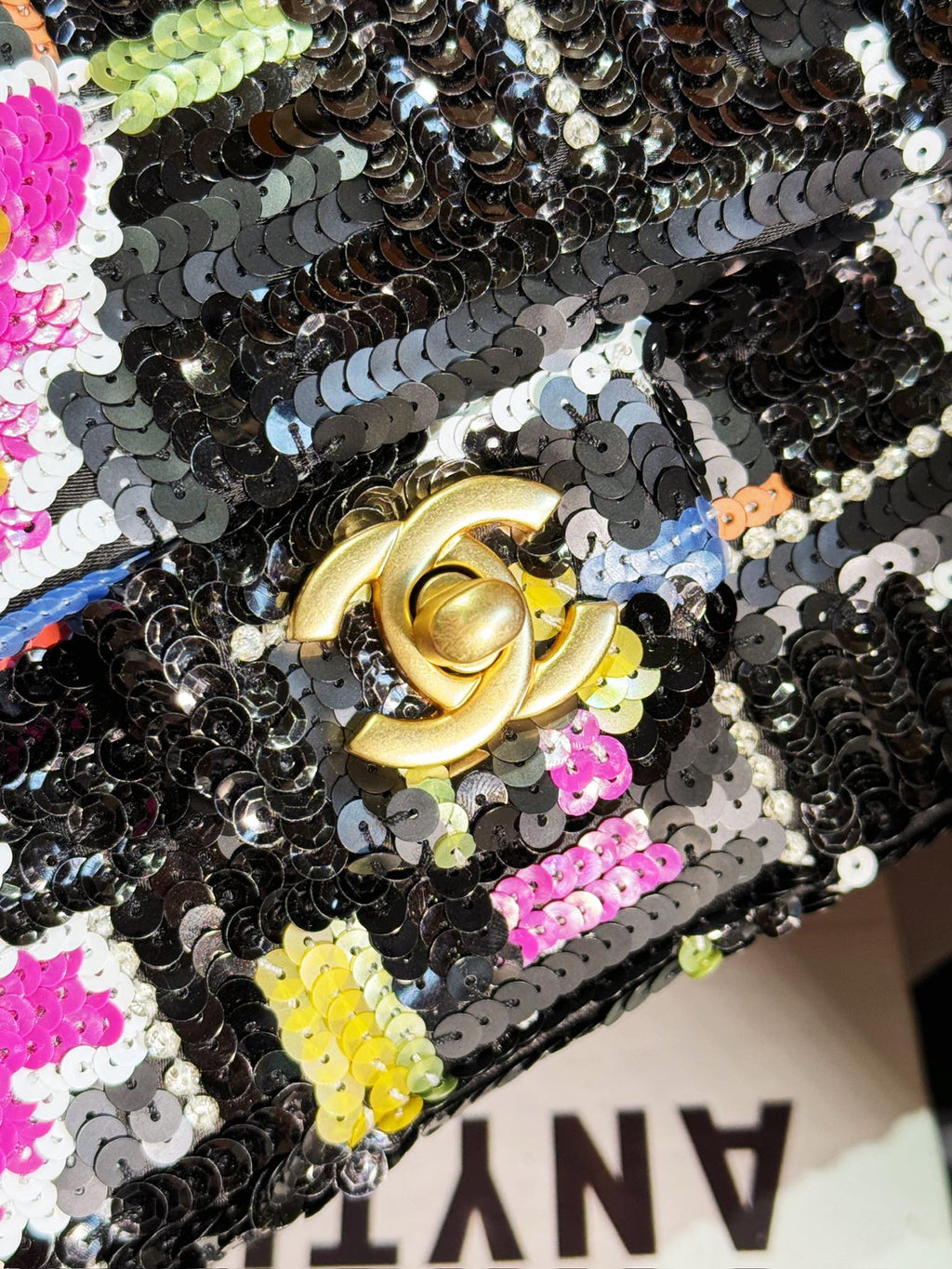 SAC À RABAT 24S 25,5 CM NOIR BLANC VIOLET PAILLETTES