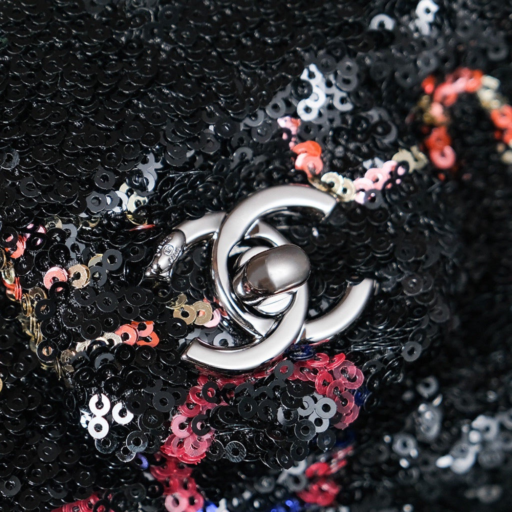 SAC À RABAT 24S 20 CM EN CUIR DE VEAU À PAILLETTES MULTICOLORE