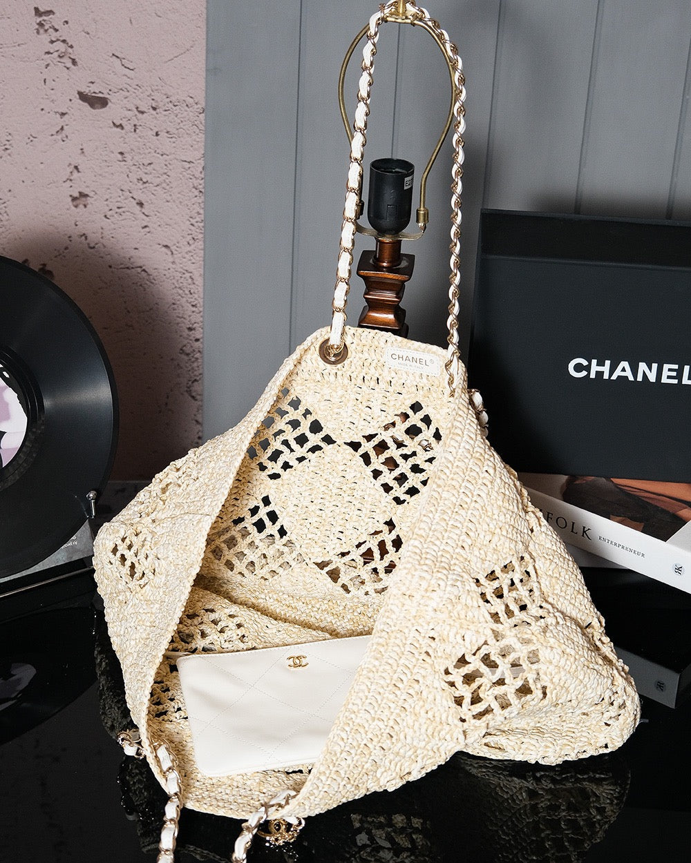 SAC DE PLAGE CC COCO 51CM RAPHIA BEIGE