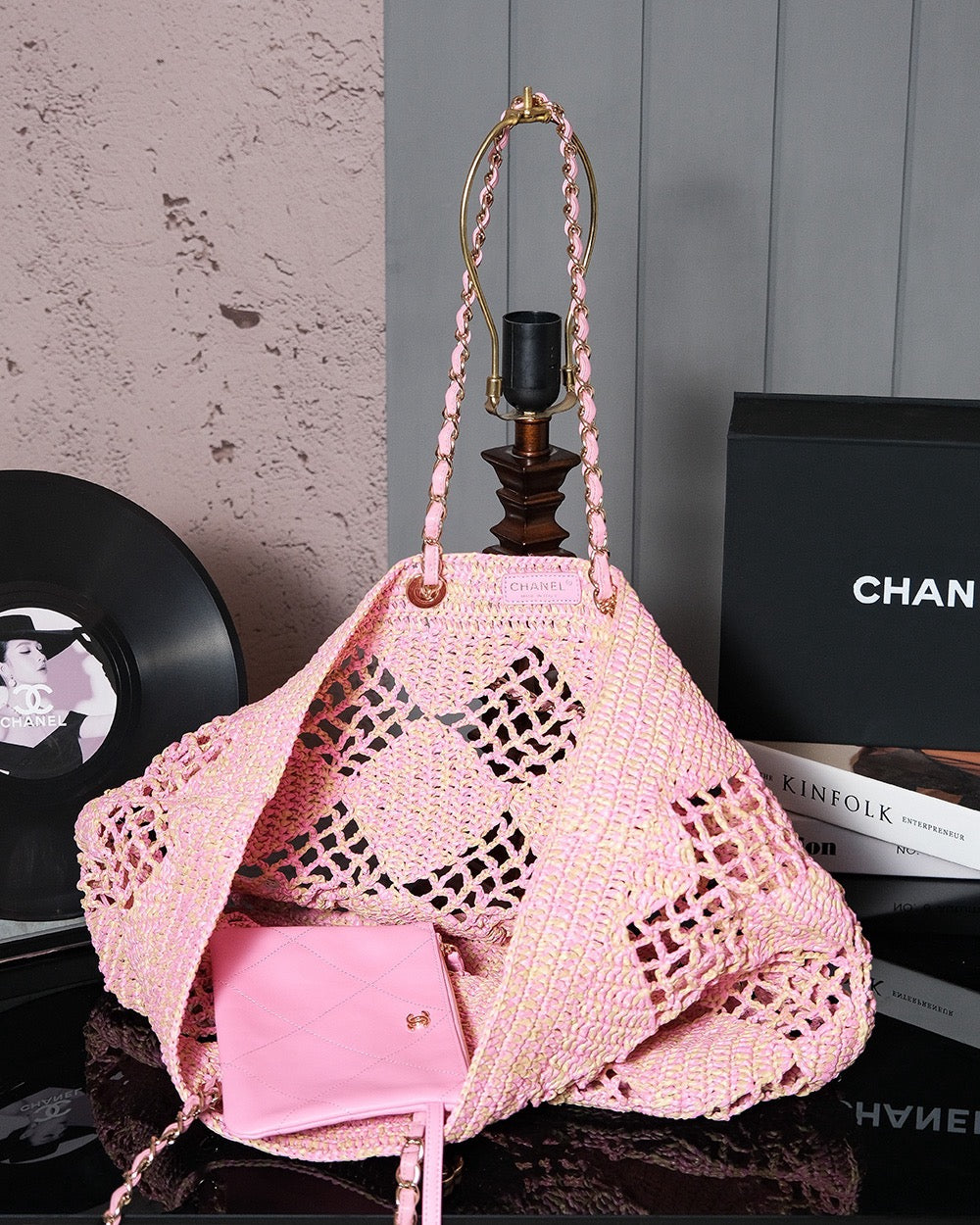 CC COCO BEACH BAG 51CM PINK RAFFIA