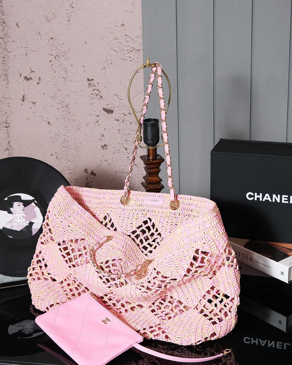CC COCO BEACH BAG 51CM PINK RAFFIA