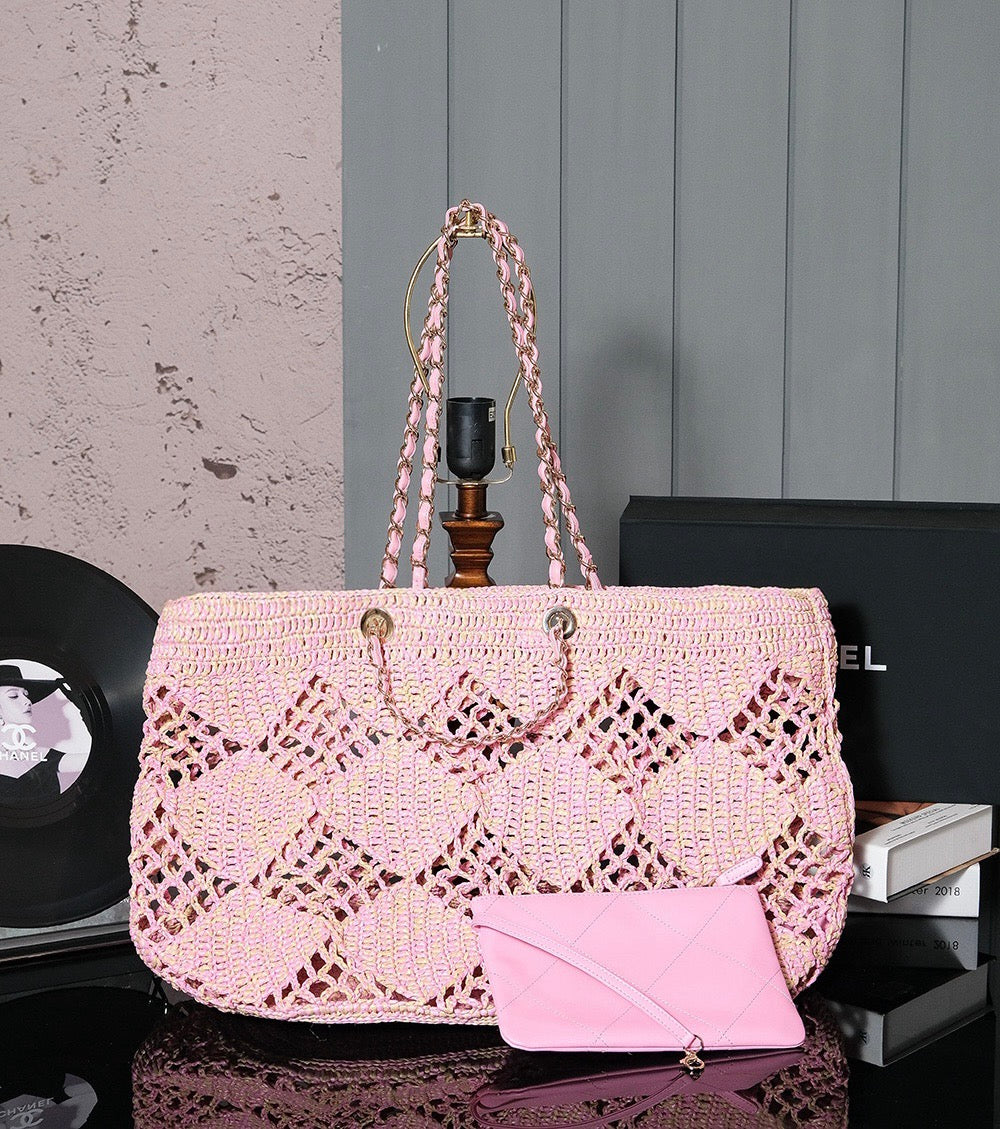SAC DE PLAGE CC COCO 51CM ROSE RAPHIA