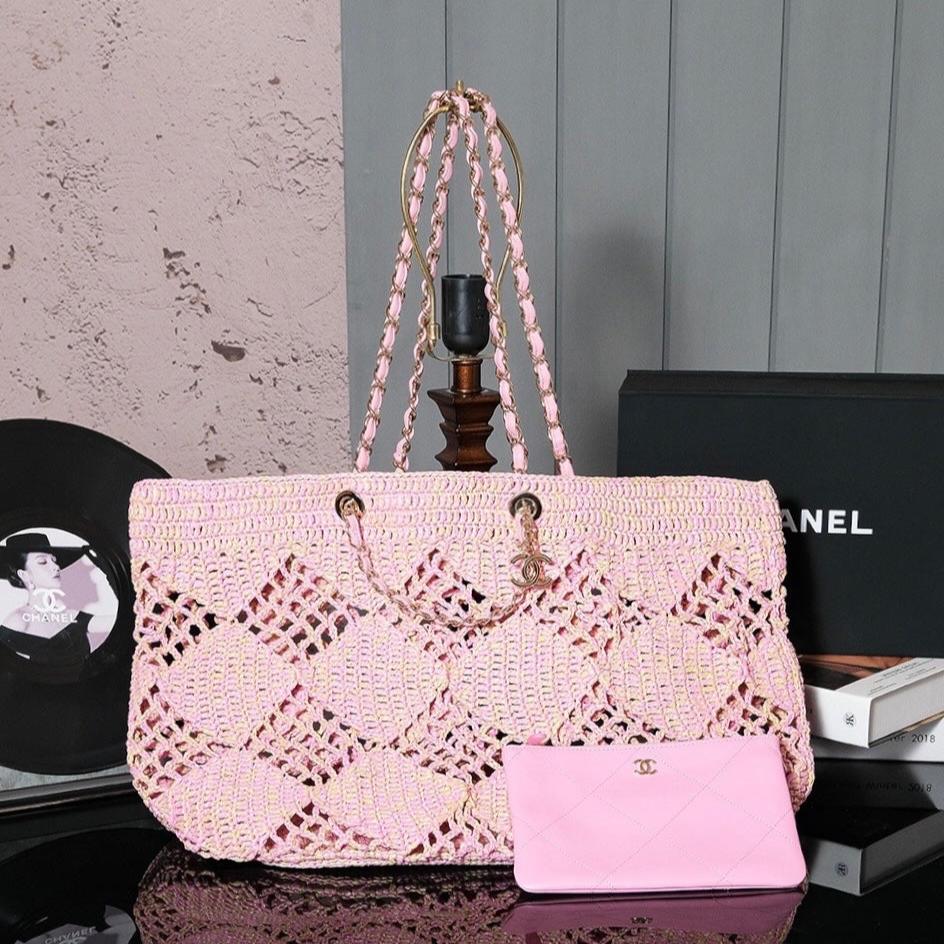 CC COCO BEACH BAG 51CM PINK RAFFIA