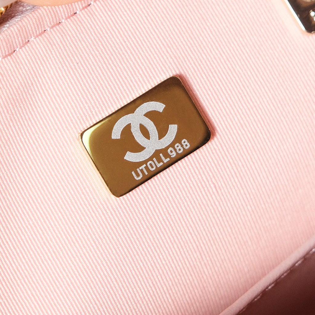 PETIT SAC CABAS 20 EN TWEED ROSE CLAIR QUINCAILLERIE DOREE