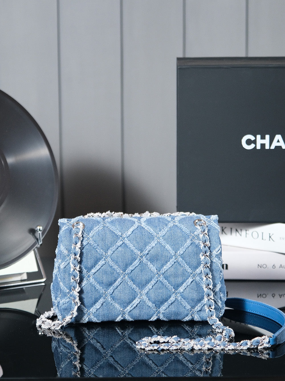SAC À RABAT 24S 20CM DENIM MATELASSÉ BLEU