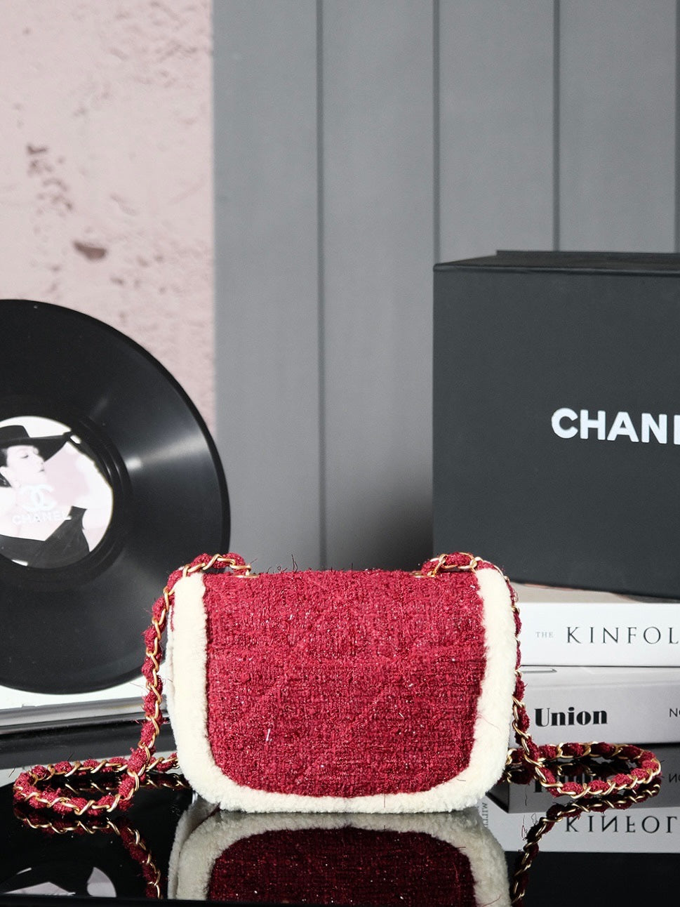 CC 24N SAC À RABAT 20CM ROUGE BEIGE TWEED PEAU LAINE MOUTON 