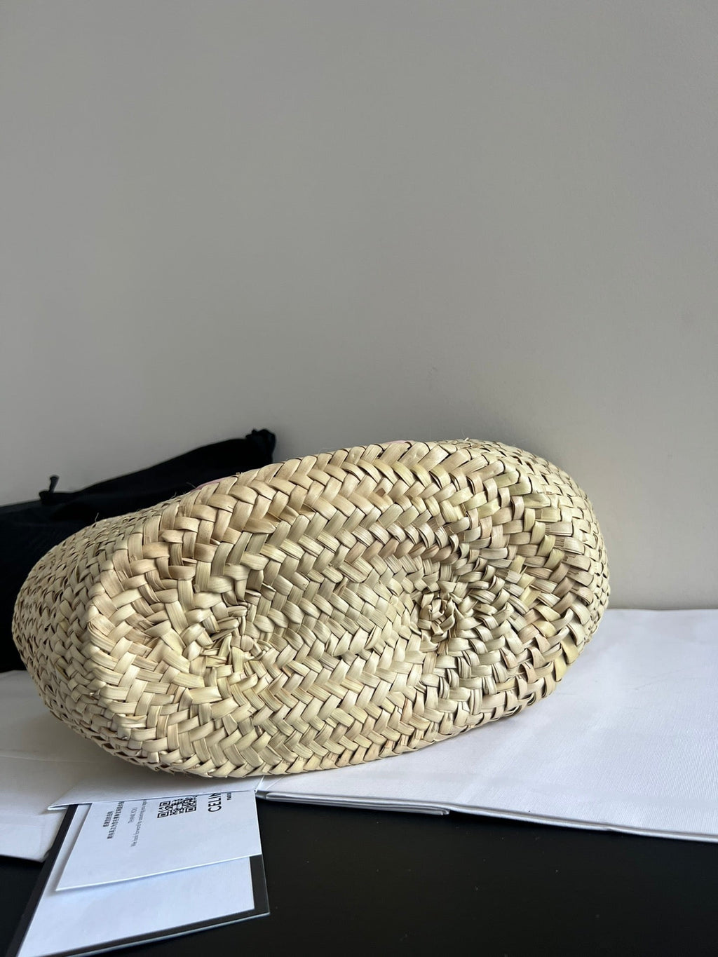 SAC CLASSIQUE MOYEN 25 CM EN RAPHIA ET CUIR DE VEAU BRUN