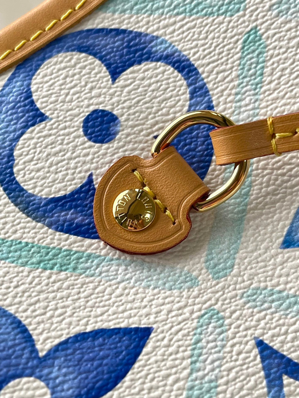 NEVERFULL MM 31 EN TOILE À CARREAUX MONOGRAMME BLEU LAGON