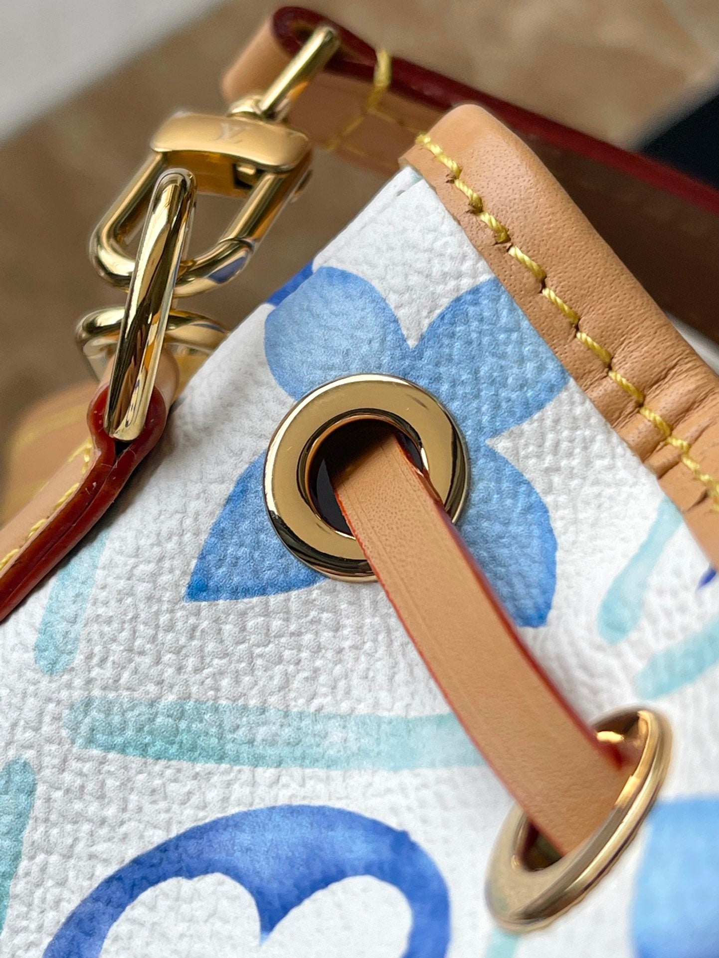 NANO NOÉ 16 EN TOILE À CARREAUX MONOGRAMME BLEU LAGON