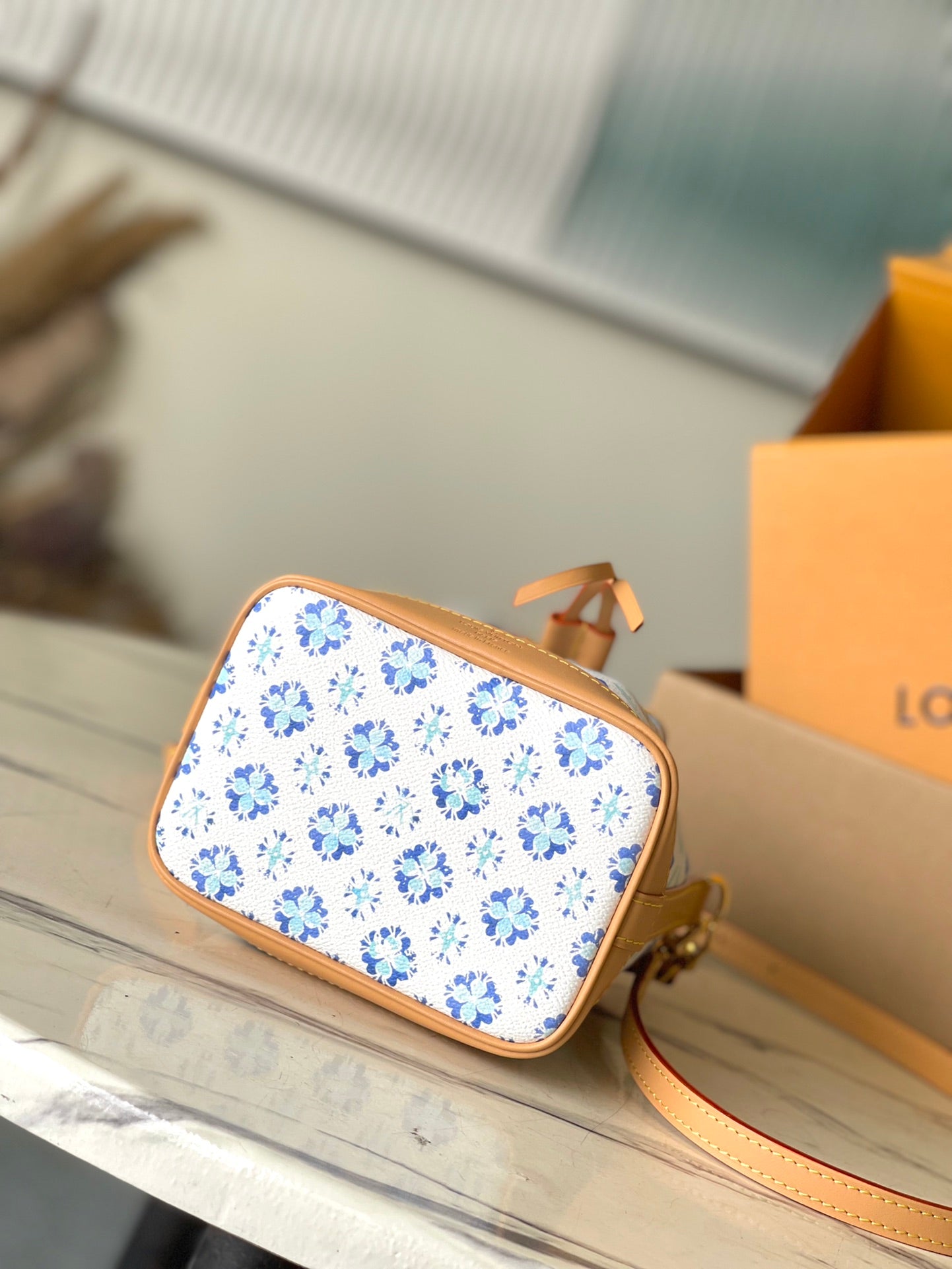 NANO NOÉ 16 EN TOILE À CARREAUX MONOGRAMME BLEU LAGON