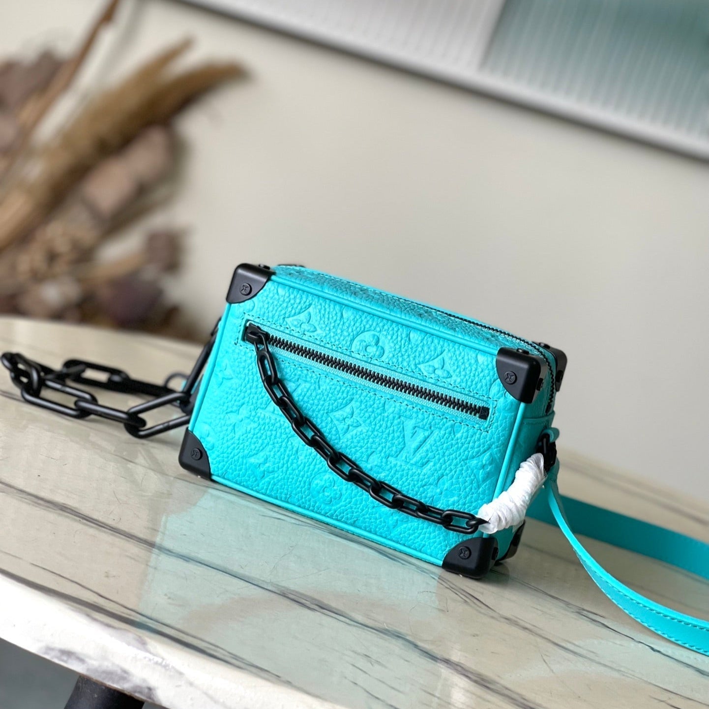 MINI COFFRE SOUPLE 18 EN TAURILLON BLEU TURQUOISE