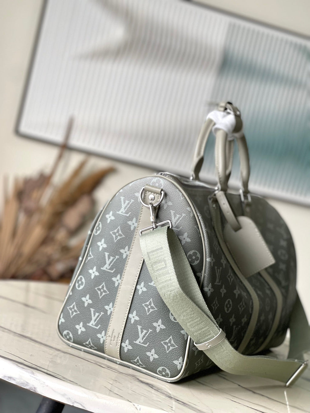 KEEPALL BANDOULIÈRE 45 EN TOILE GRIS DÉGRADÉ MONOGRAMME