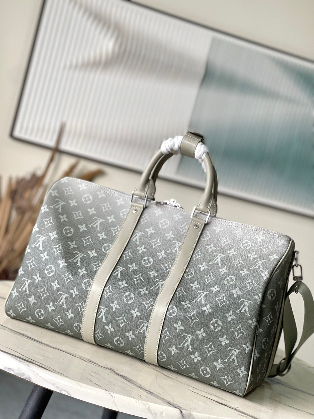 KEEPALL BANDOULIÈRE 45 EN TOILE GRIS DÉGRADÉ MONOGRAMME