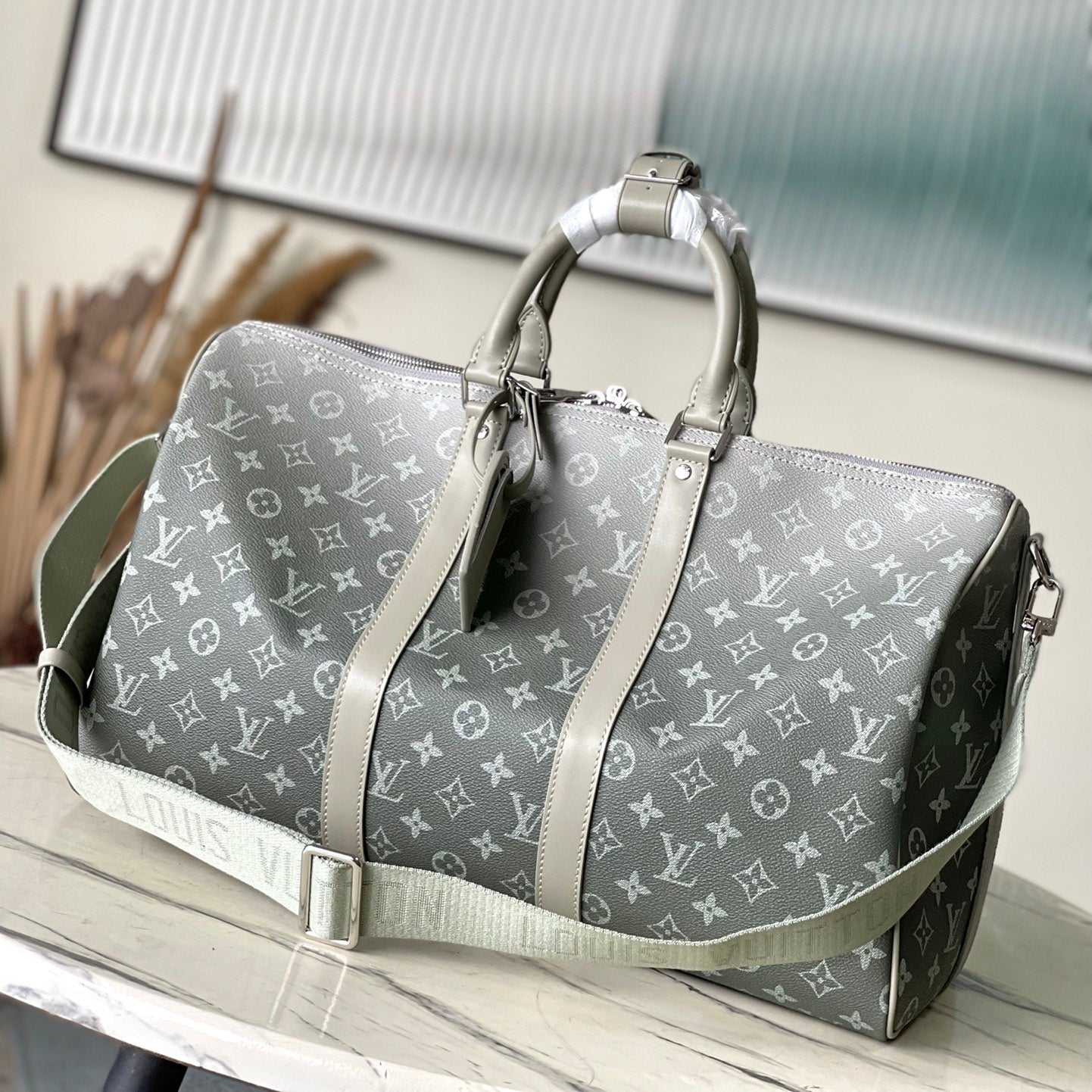 KEEPALL BANDOULIÈRE 45 EN TOILE GRIS DÉGRADÉ MONOGRAMME