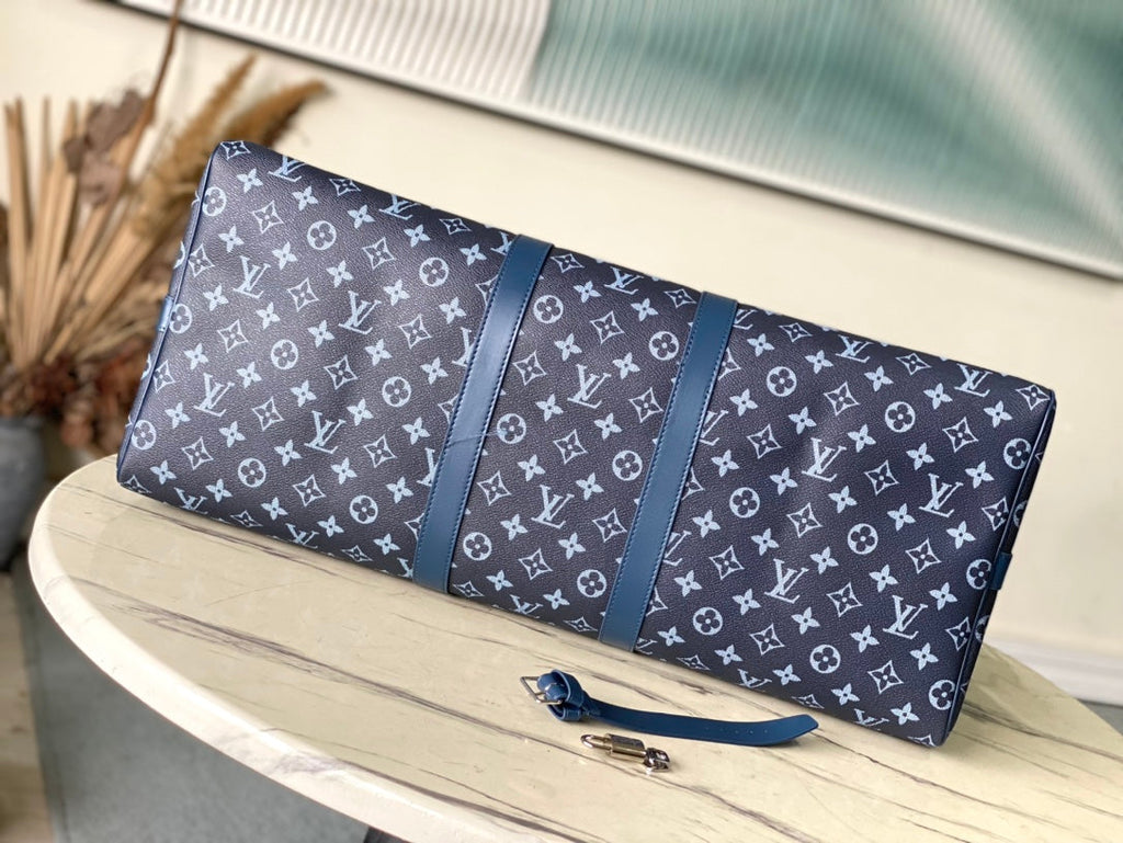 SAC BANDOULIÈRE KEEPALL 55 EN TOILE DÉGRADÉE MONOGRAMME VERT MARINE