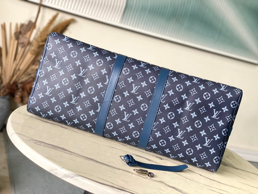 SAC BANDOULIÈRE KEEPALL 55 EN TOILE DÉGRADÉE MONOGRAMME VERT MARINE