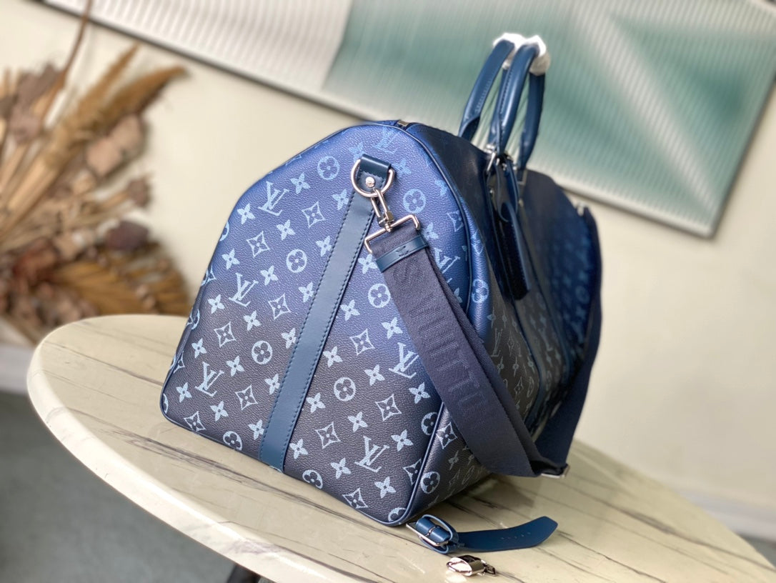 SAC BANDOULIÈRE KEEPALL 55 EN TOILE DÉGRADÉE MONOGRAMME VERT MARINE