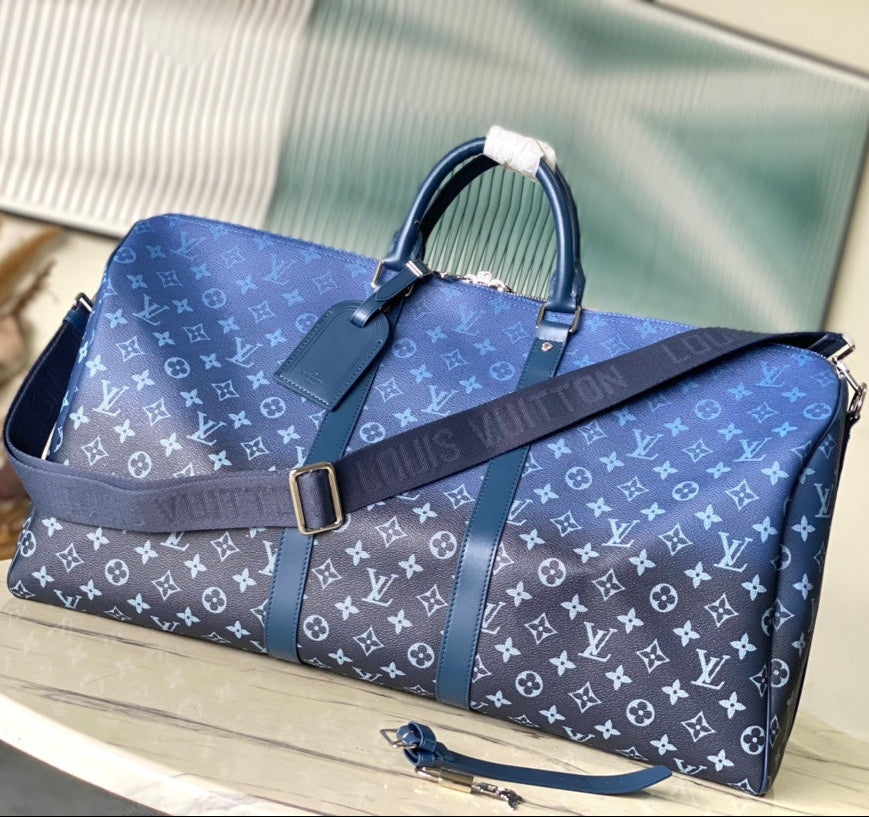 SAC BANDOULIÈRE KEEPALL 55 EN TOILE DÉGRADÉE MONOGRAMME VERT MARINE