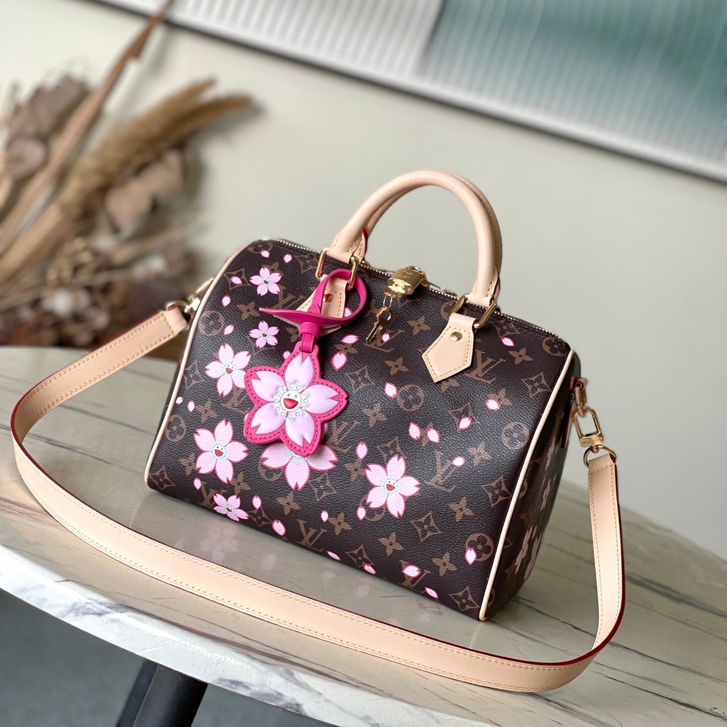 LV X TM SPEEDY BANDOULIÈRE 25 CM TOILE MONOGRAMME SAKURA MARRON FLEUR DE CERISIER