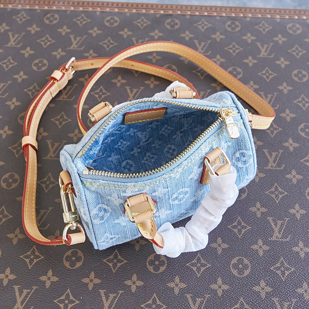 NANO SPEEDY 16 EN DENIM MONOGRAMME BLEU CLAIR