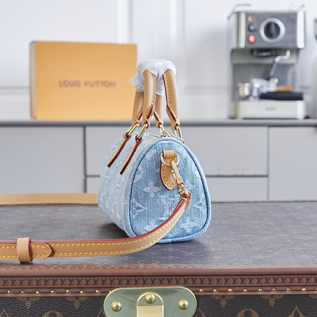NANO SPEEDY 16 EN DENIM MONOGRAMME BLEU CLAIR