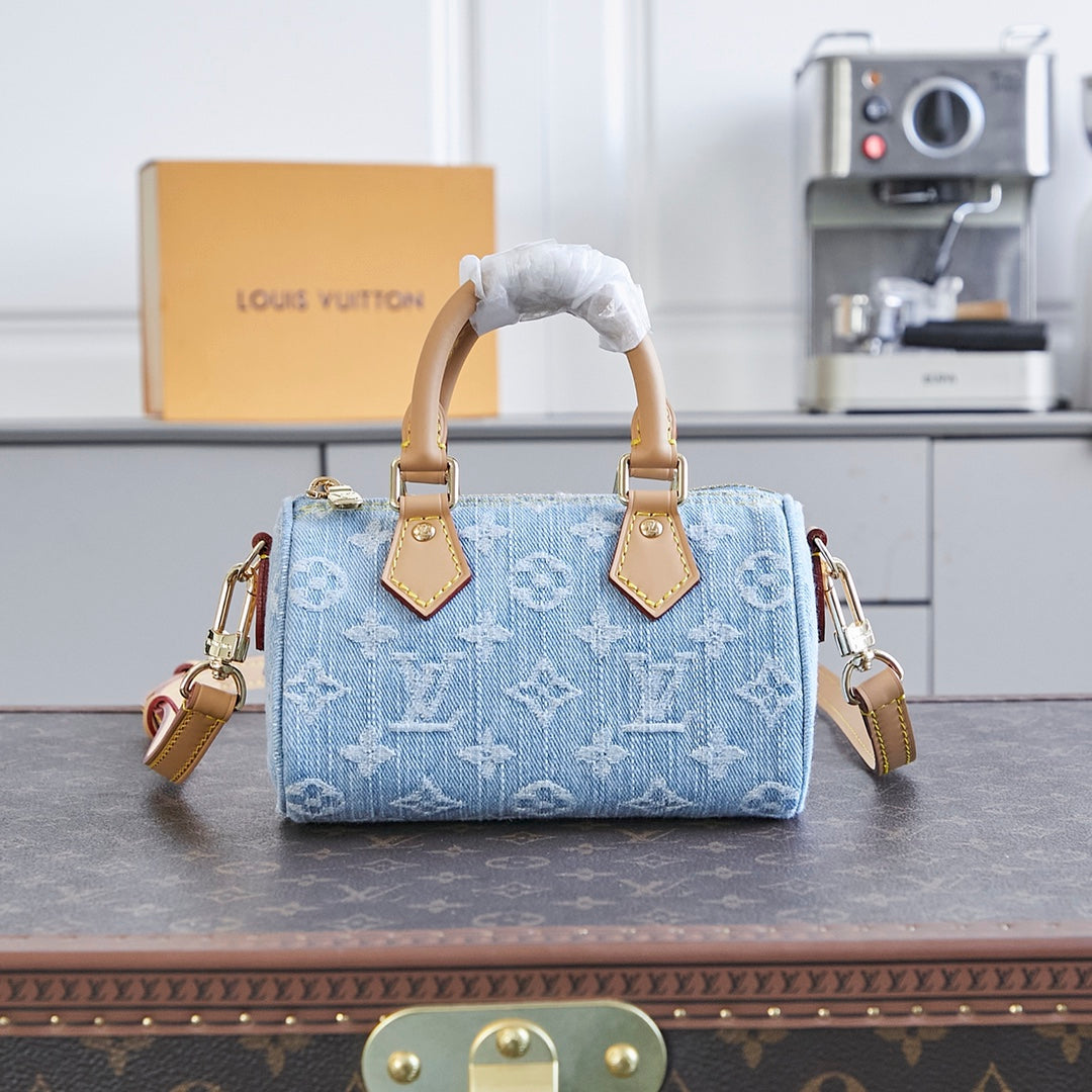 NANO SPEEDY 16 EN DENIM MONOGRAMME BLEU CLAIR