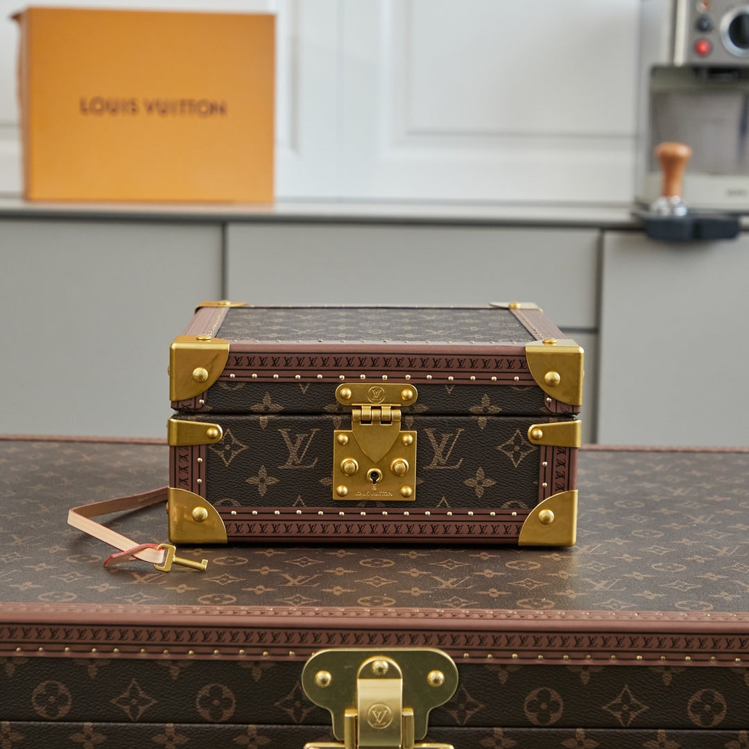 COFFRET JOAILLERIE 24 EN TOILE MONOGRAMME MARRON FONCÉ QUINCAILLERIE DORÉ