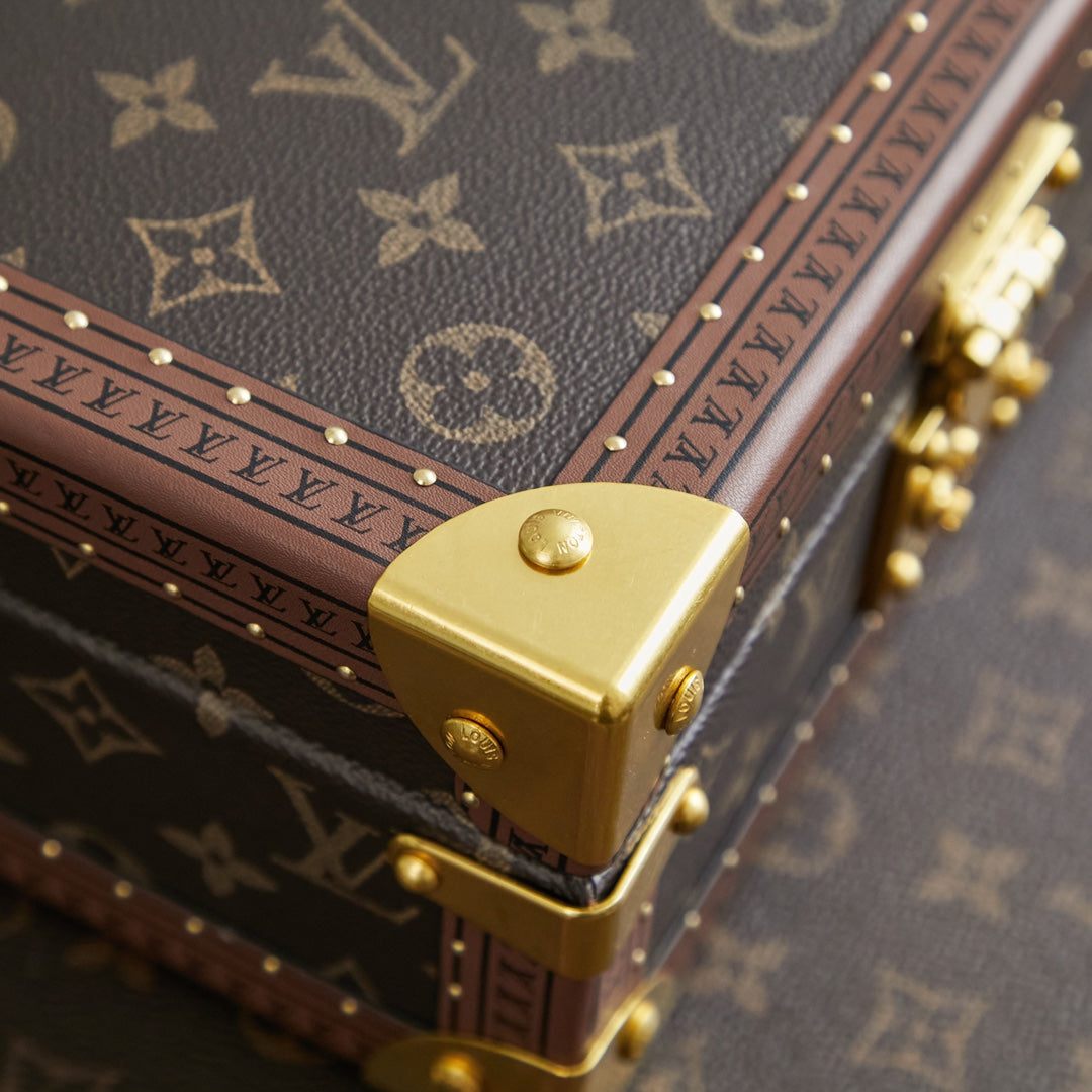 COFFRET JOAILLERIE 24 EN TOILE MONOGRAMME MARRON FONCÉ QUINCAILLERIE DORÉ