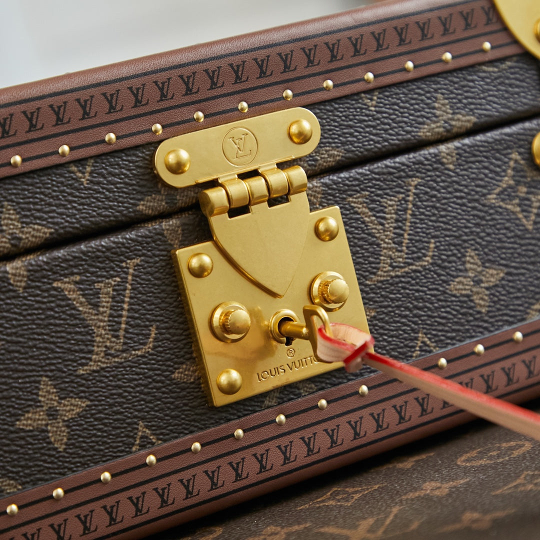 COFFRET JOAILLERIE 24 EN TOILE MONOGRAMME MARRON FONCÉ QUINCAILLERIE DORÉ