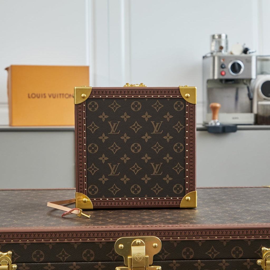COFFRET JOAILLERIE 24 EN TOILE MONOGRAMME MARRON FONCÉ QUINCAILLERIE DORÉ
