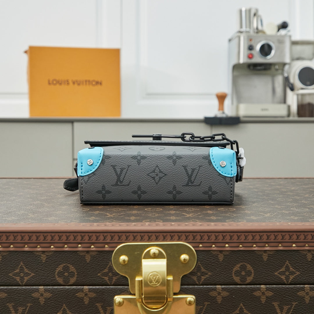 STEAMER 18 PO MONOGRAMME GUN METAL TOILE ECLIPSE MÉLANGE CUIR DE VEAU TURQUOISE