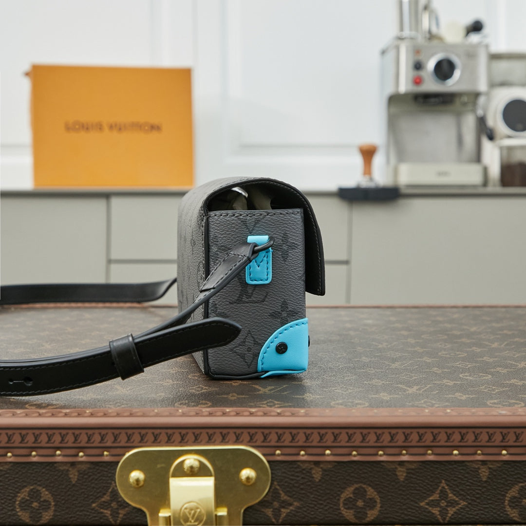 STEAMER 18 PO MONOGRAMME GUN METAL TOILE ECLIPSE MÉLANGE CUIR DE VEAU TURQUOISE
