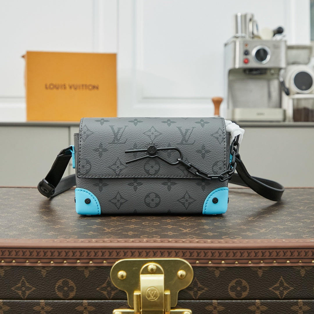 STEAMER 18 PO MONOGRAMME GUN METAL TOILE ECLIPSE MÉLANGE CUIR DE VEAU TURQUOISE