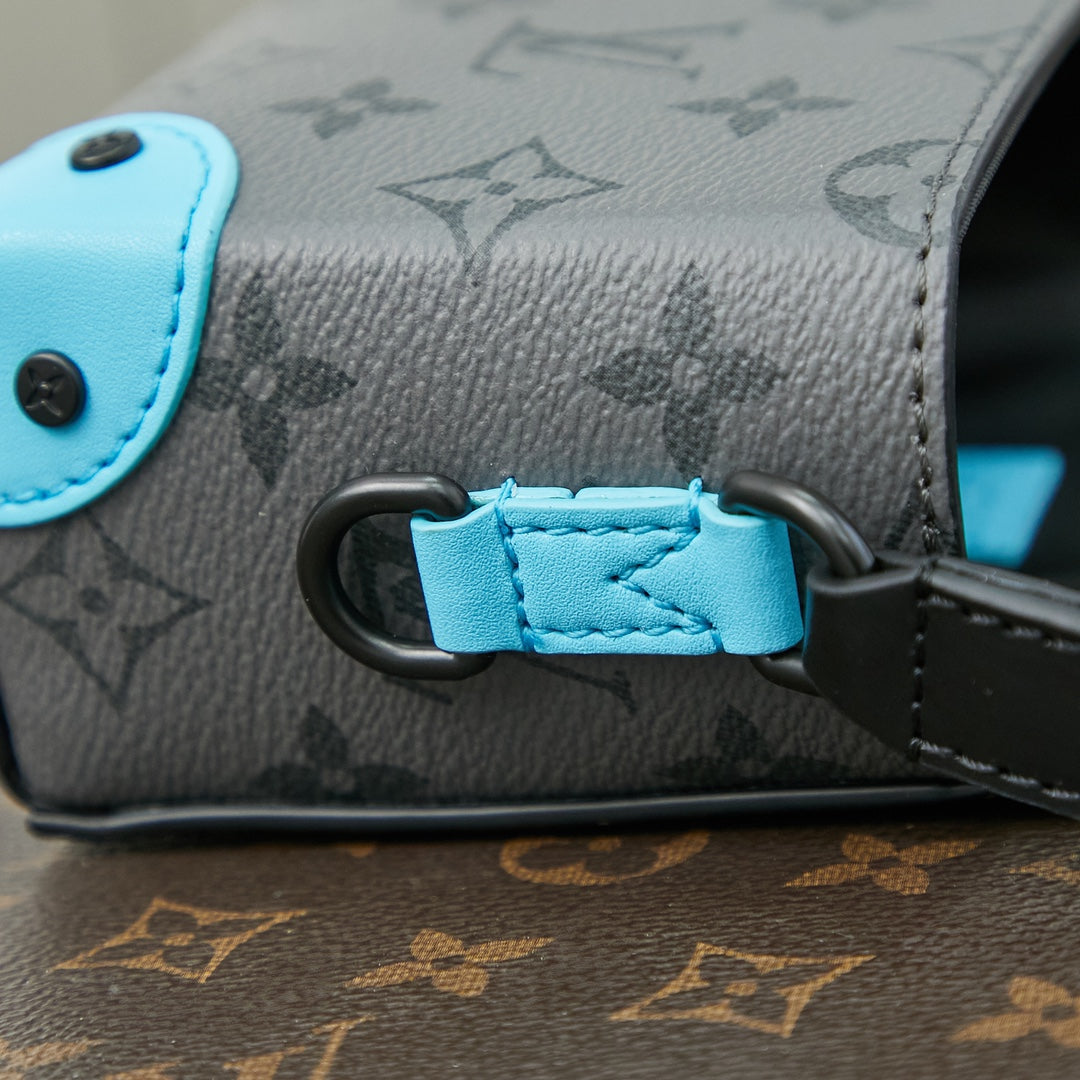 STEAMER 18 PO MONOGRAMME GUN METAL TOILE ECLIPSE MÉLANGE CUIR DE VEAU TURQUOISE