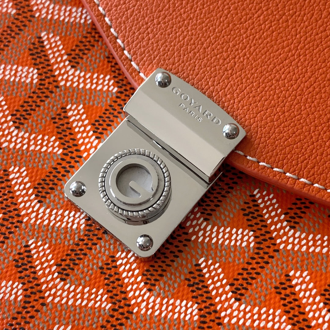 PORTEFEUILLE-POCHETTE CHYPRE 21 EN TOILE GOYARDINE ORANGE ET CUIR DE VEAU