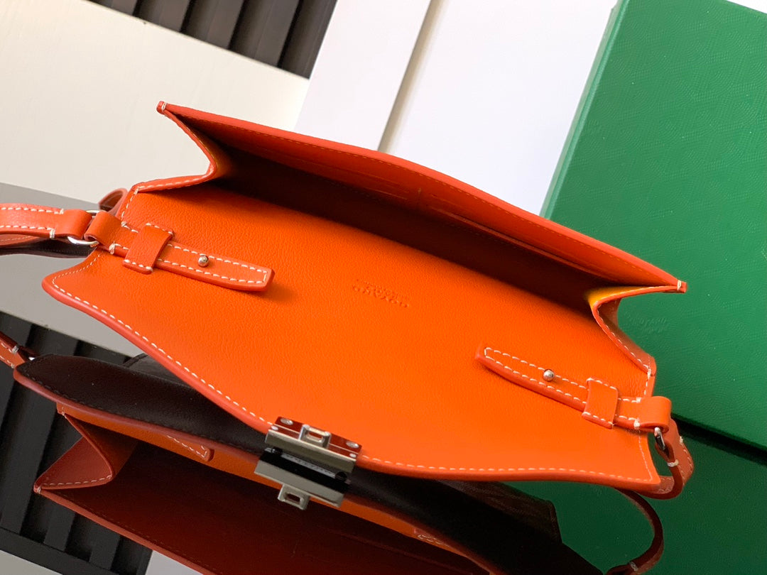 PORTEFEUILLE-POCHETTE CHYPRE 21 EN TOILE GOYARDINE ORANGE ET CUIR DE VEAU