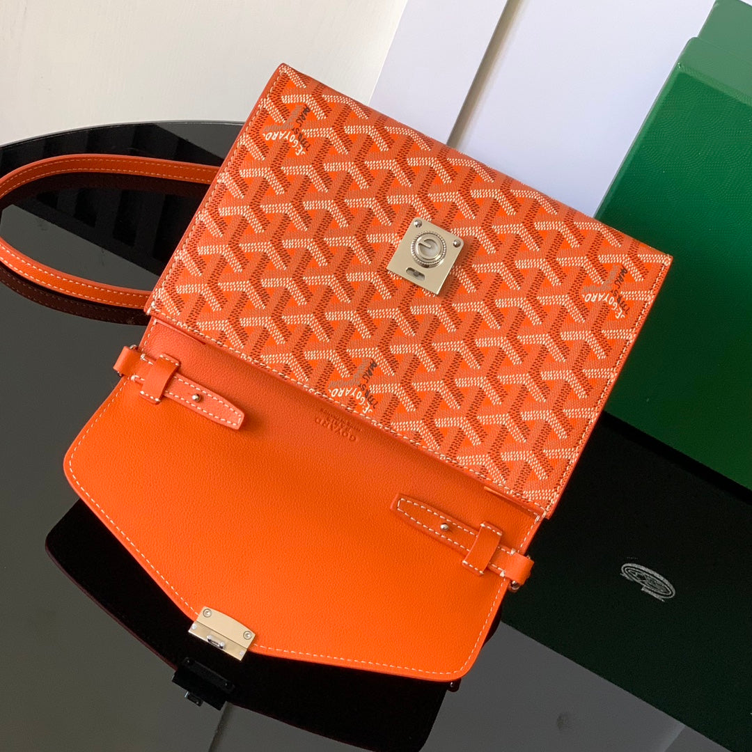 PORTEFEUILLE-POCHETTE CHYPRE 21 EN TOILE GOYARDINE ORANGE ET CUIR DE VEAU