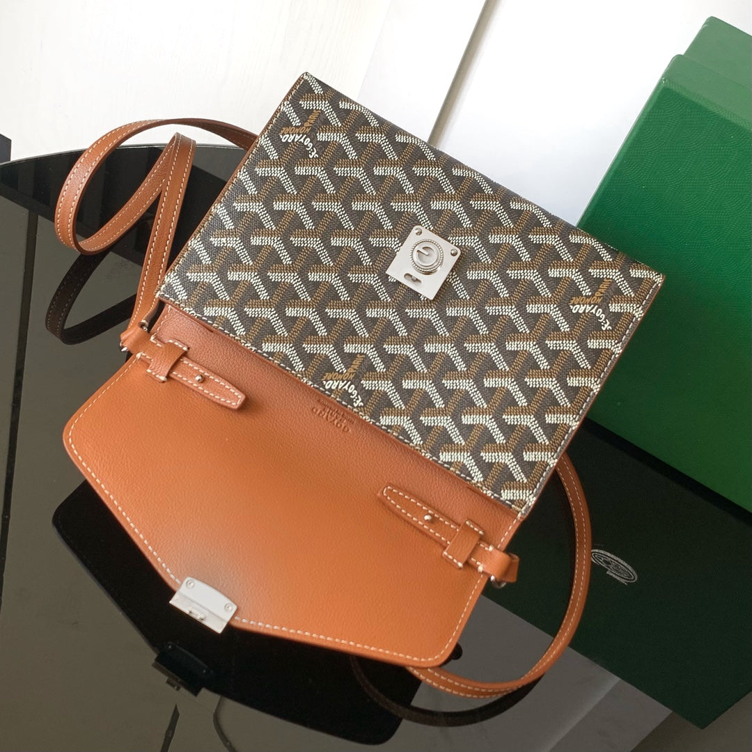 PORTEFEUILLE-POCHETTE CHYPRE 21 EN TOILE GOYARDINE NOIRE ET CUIR DE VEAU BRUN