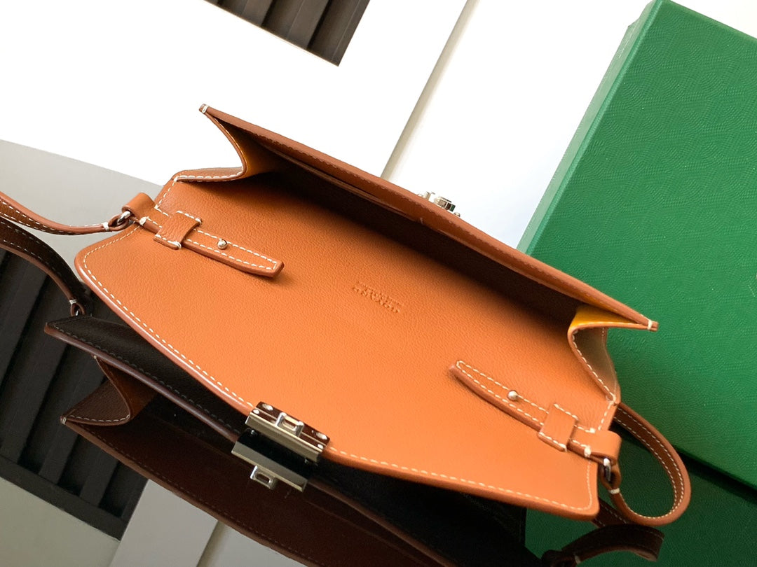 PORTEFEUILLE-POCHETTE CHYPRE 21 EN TOILE GOYARDINE NOIRE ET CUIR DE VEAU BRUN